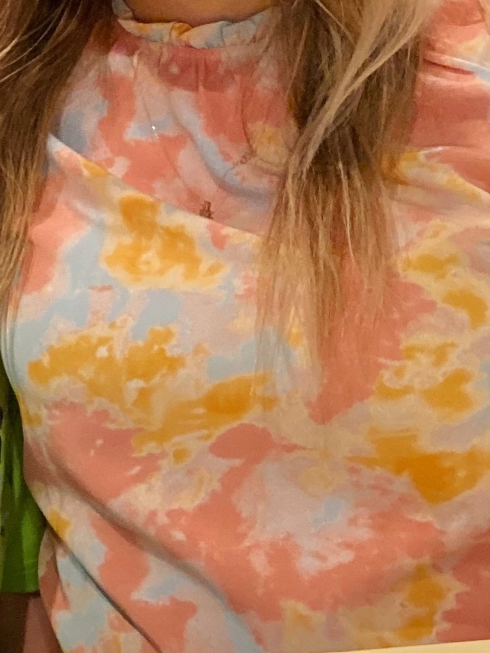 Woman’s Pink Orange Blue Spring Tie-Dye Ruffle Short Sleeve Top - Picture 7 of 9